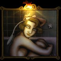 LE BAIN, acryl/médium 34x32cm