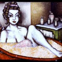 JANE PREND SON BAIN, acryl/toile 81x65cm