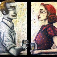 EN TETE A TETE, 2 acryl/toile 27x46cm