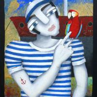 LE MARIN ET LE PERROQUET, acryl/toile 50x60cm