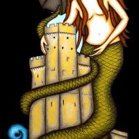 MELUSINE ET LA TOUR St Nicolas, acryl/médium 30x62cm