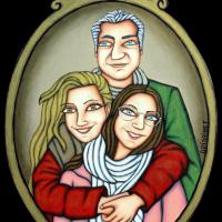 JEAN-MICHEL et ses filles, acryl/méium 23x32cm