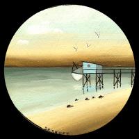 CARRELET, acryl/médium diamétre 12cm