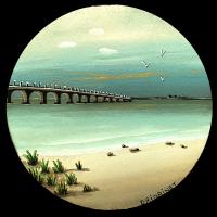 PONT DE L'ÎLE DE RE, acryl/médium diamétre 12cm