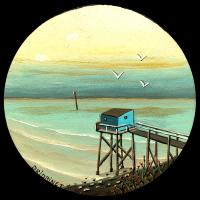 CARRELET, acryl/médium diamétre 12cm