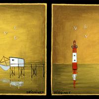 COUPLE sur fond marin, 2 acryl/médium 18x15cm