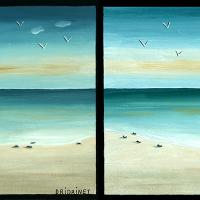 BATEAU ET PHARE, 2 acryl/médium 15x15cm