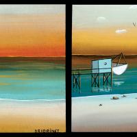 PHARE ET CARRELET, 2 acryl/médium 18x15cm